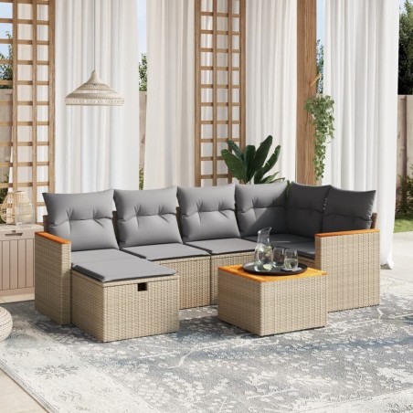 vidaXL Juego de sofás jardín con cojines beige mezcla 7 pzas ratán PE