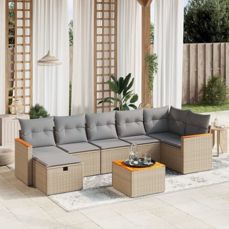 vidaXL Juego de sofás jardín con cojines beige mezcla 8 pzas ratán PE