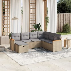vidaXL Juego de sofás jardín con cojines beige mezcla 7 pzas ratán PE