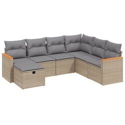 vidaXL Juego de sofás jardín con cojines beige mezcla 7 pzas ratán PE