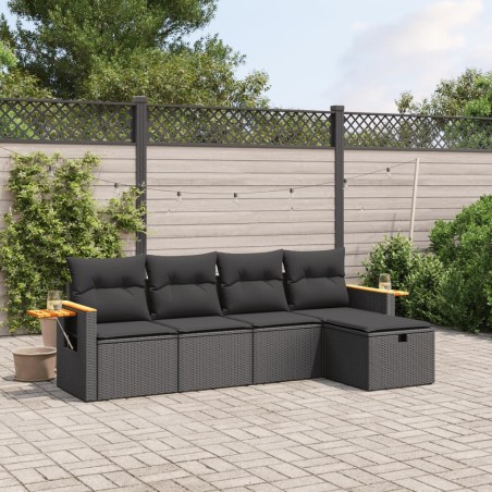 vidaXL Set de muebles de jardín 5 pzas y cojines ratán sintético negro