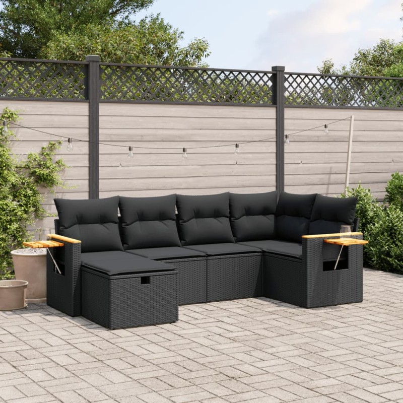 vidaXL Set de sofás de jardín 6 piezas y cojines ratán sintético negro vidaXL Set de sofás de jardín 6 piezas y cojines ratán sintético negro