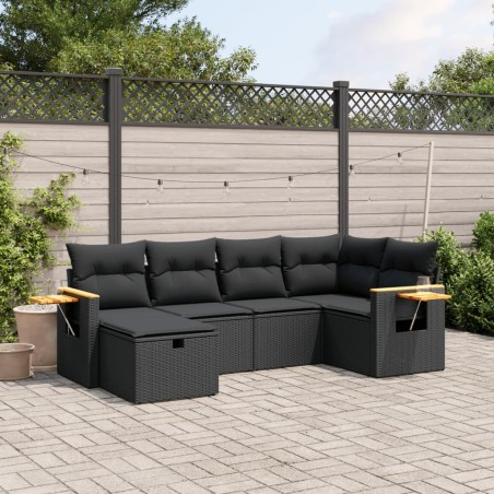 vidaXL Set de sofás de jardín 6 piezas y cojines ratán sintético negro