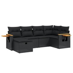 vidaXL Set de sofás de jardín 6 piezas y cojines ratán sintético negro