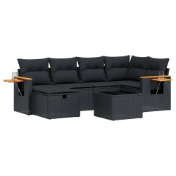 vidaXL Set de comedor de jardín 7 pzas y cojines ratán sintético negro