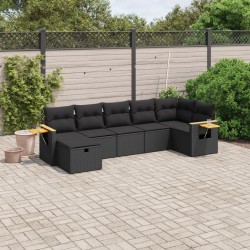 vidaXL Set de comedor de jardín 7 pzas y cojines ratán sintético negro