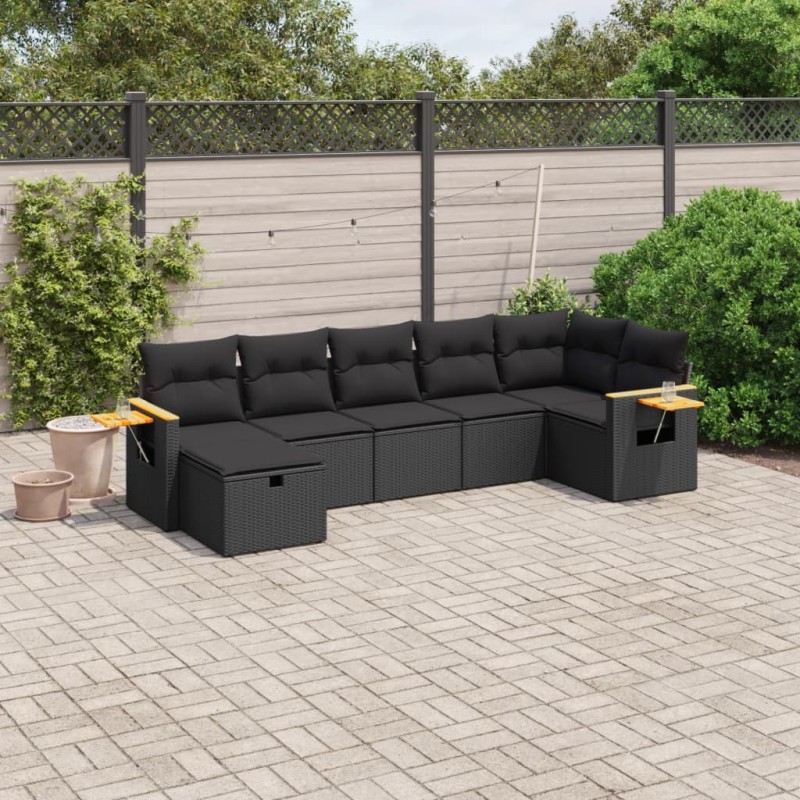 vidaXL Set de comedor de jardín 7 pzas y cojines ratán sintético negro vidaXL Set de comedor de jardín 7 pzas y cojines ratán sintético negro