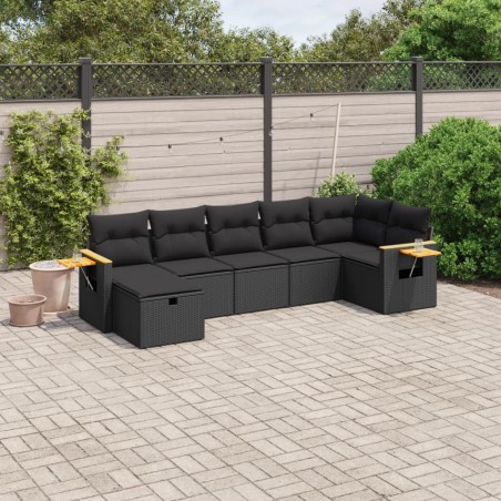 vidaXL Set de comedor de jardín 7 pzas y cojines ratán sintético negro