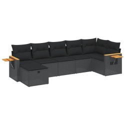 vidaXL Set de comedor de jardín 7 pzas y cojines ratán sintético negro