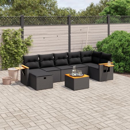 vidaXL Set de sofás de jardín 8 piezas y cojines ratán sintético negro