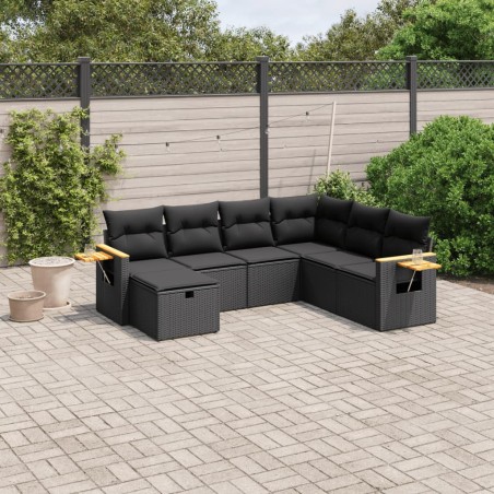 vidaXL Set de comedor de jardín 7 pzas y cojines ratán sintético negro