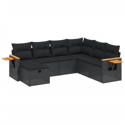 vidaXL Set de comedor de jardín 7 pzas y cojines ratán sintético negro