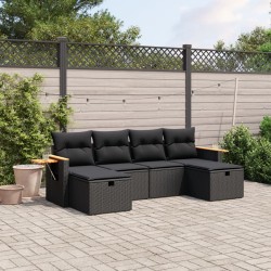 vidaXL Set de sofás de jardín 6 piezas y cojines ratán sintético negro