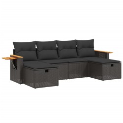 vidaXL Set de sofás de jardín 6 piezas y cojines ratán sintético negro