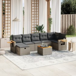 vidaXL Set de sofás de jardín 8 pzas y cojines ratán sintético gris