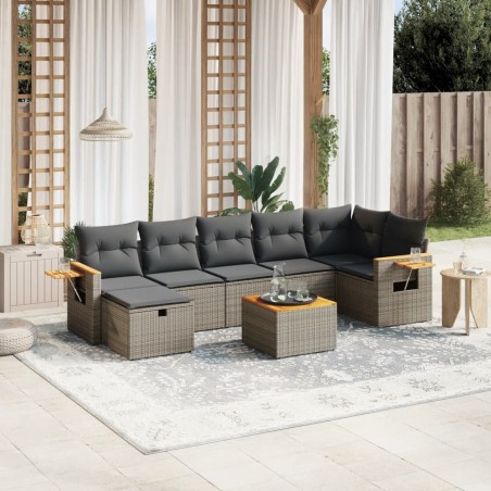 vidaXL Set de sofás de jardín 8 pzas y cojines ratán sintético gris
