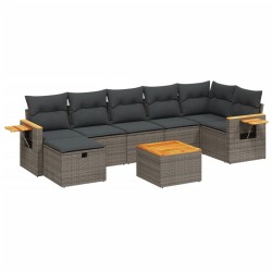 vidaXL Set de sofás de jardín 8 pzas y cojines ratán sintético gris