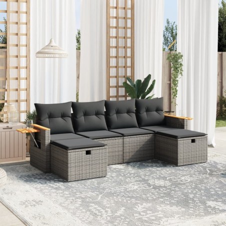 vidaXL Set de muebles de jardín 6 pzas y cojines ratán sintético gris
