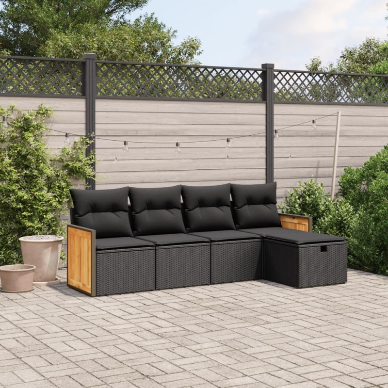 vidaXL Set de muebles de jardín 5 pzas y cojines ratán sintético negro vidaXL Set de muebles de jardín 5 pzas y cojines ratán sintético negro