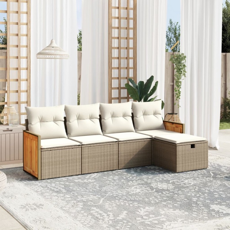 vidaXL Juego de sofás jardín con cojines 5 pzas ratán sintético beige vidaXL Juego de sofás jardín con cojines 5 pzas ratán sintético beige