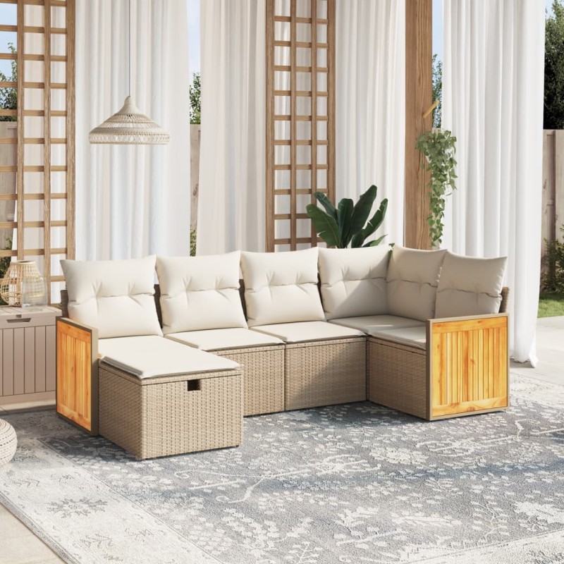 vidaXL Juego de sofás jardín con cojines 6 pzas ratán sintético beige vidaXL Juego de sofás jardín con cojines 6 pzas ratán sintético beige