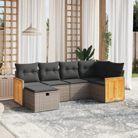 vidaXL Set de muebles de jardín 6 pzas y cojines ratán sintético gris