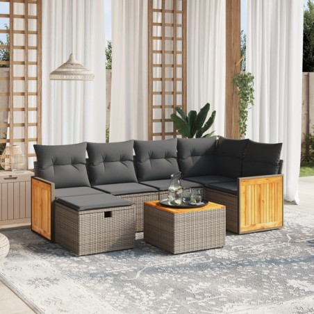 vidaXL Set de sofás de jardín 7 piezas con cojines ratán PE gris