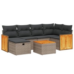 vidaXL Set de sofás de jardín 7 piezas con cojines ratán PE gris