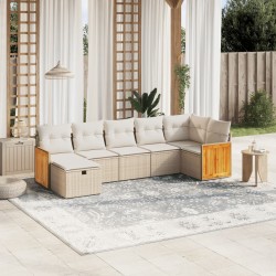 vidaXL Set sofás de jardín 7 piezas y cojines ratán sintético beige