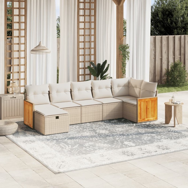 vidaXL Set sofás de jardín 7 piezas y cojines ratán sintético beige