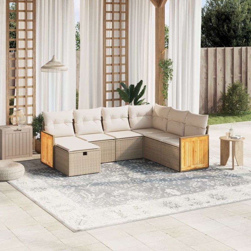 vidaXL Set sofás de jardín 7 piezas y cojines ratán sintético beige vidaXL Set sofás de jardín 7 piezas y cojines ratán sintético beige