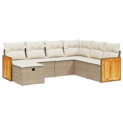 vidaXL Set sofás de jardín 7 piezas y cojines ratán sintético beige