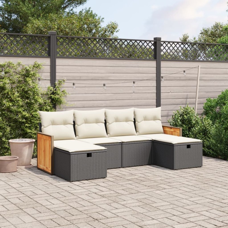 vidaXL Set de sofás de jardín 6 piezas y cojines ratán sintético negro vidaXL Set de sofás de jardín 6 piezas y cojines ratán sintético negro