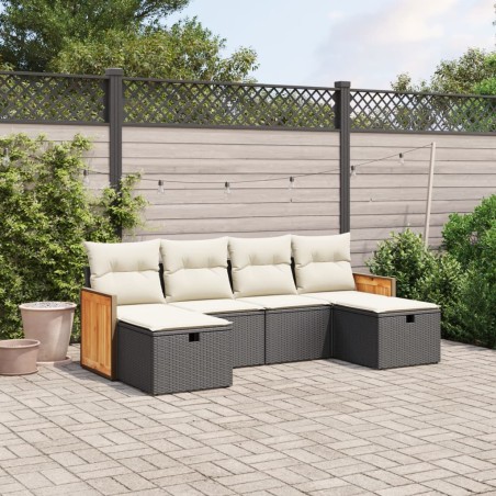 vidaXL Set de sofás de jardín 6 piezas y cojines ratán sintético negro