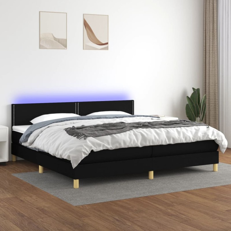 vidaXL Cama box spring con colchón LED tela negro 200x200 cm vidaXL Cama box spring con colchón LED tela negro 200x200 cm