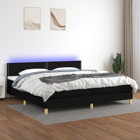 vidaXL Cama box spring con colchón LED tela negro 200x200 cm