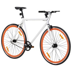 vidaXL Bicicleta de piñón fijo blanco y naranja 700c 59 cm