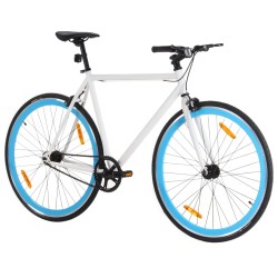 vidaXL Bicicleta de piñón fijo blanco y azul 700c 59 cm