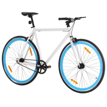 vidaXL Bicicleta de piñón fijo blanco y azul 700c 59 cm