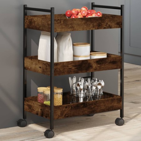 vidaXL Carrito de cocina madera ingeniería roble ahumado 50x30x70 cm