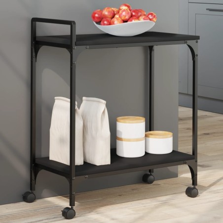 vidaXL Carrito de cocina de madera de ingeniería negro 60,5x31x72,5 cm