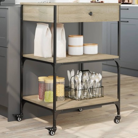vidaXL Carrito de cocina madera ingeniería roble Sonoma 60x48x89,5 cm
