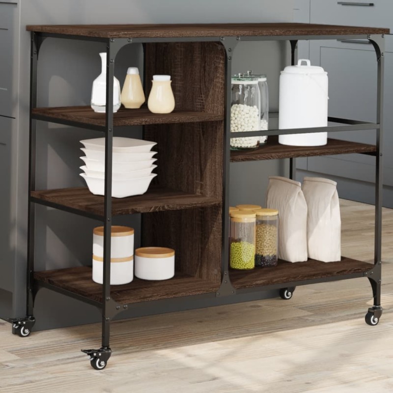 vidaXL Carrito de cocina madera ingeniería marrón roble 100x45x89,5 cm vidaXL Carrito de cocina madera ingeniería marrón roble 100x45x89,5 cm