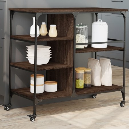vidaXL Carrito de cocina madera ingeniería marrón roble 100x45x89,5 cm