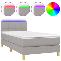 vidaXL Cama box spring con colchón tela y LED gris claro 90x190 cm