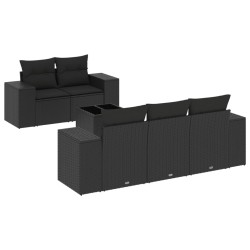 vidaXL Set de sofás de jardín 6 piezas y cojines ratán sintético negro
