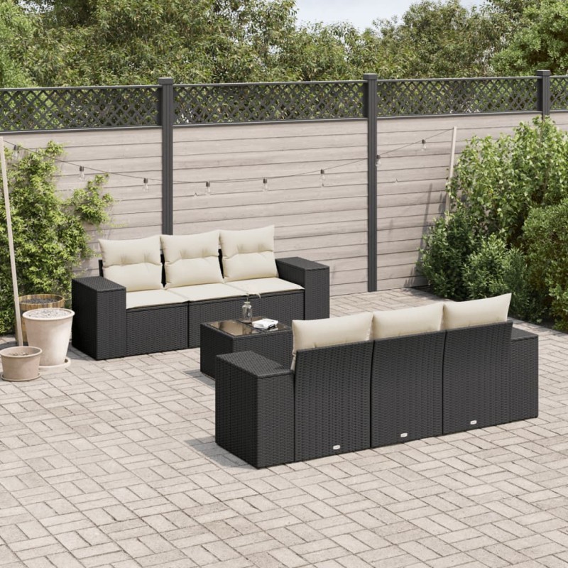 vidaXL Set de comedor de jardín 7 pzas y cojines ratán sintético negro vidaXL Set de comedor de jardín 7 pzas y cojines ratán sintético negro