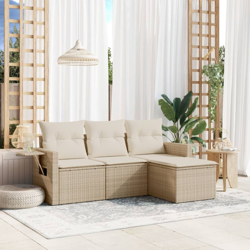vidaXL Juego de sofás jardín con cojines 4 pzas ratán sintético beige vidaXL Juego de sofás jardín con cojines 4 pzas ratán sintético beige