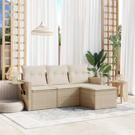 vidaXL Juego de sofás jardín con cojines 4 pzas ratán sintético beige