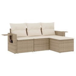 vidaXL Juego de sofás jardín con cojines 4 pzas ratán sintético beige